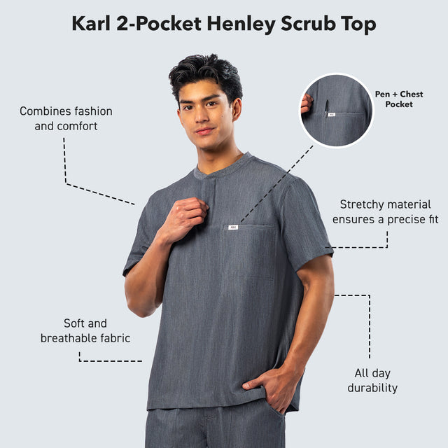 Karl 2-Pocket Henley Scrub Top