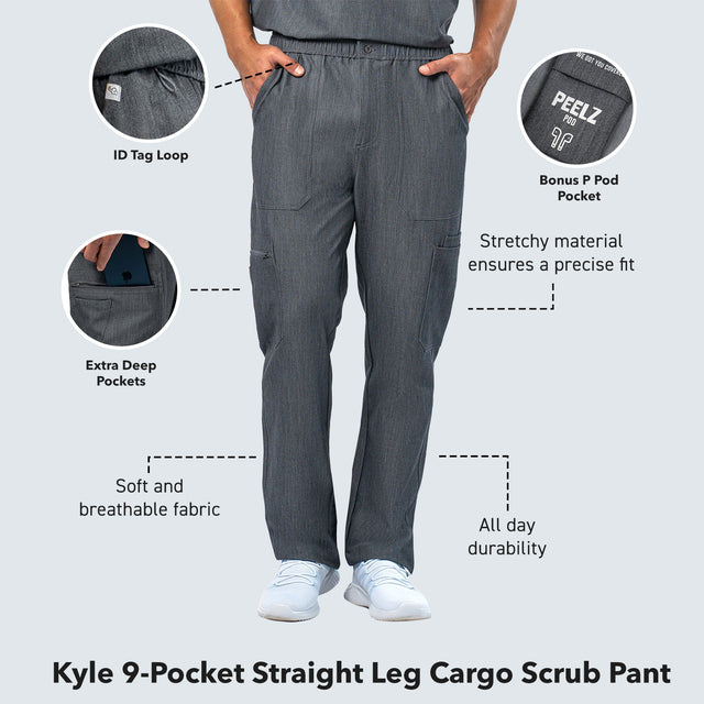 Kyle 9-Pocket Straight Leg Cargo Scrub Pant - Short