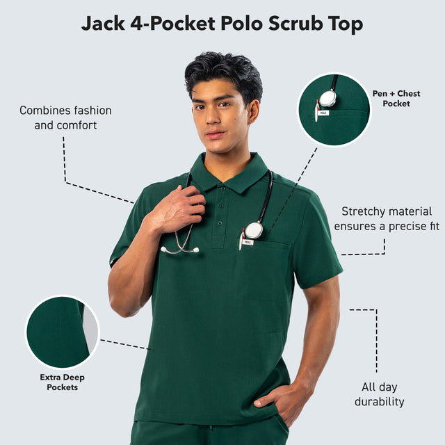 Jack 4-Pocket Polo Scrub Top