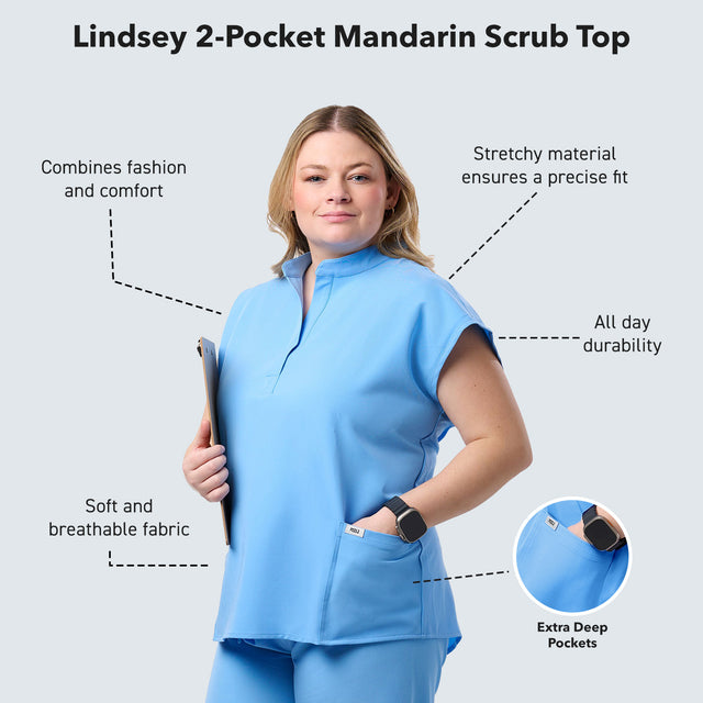 Lindsey 2-Pocket Mandarin Collar Scrub Top