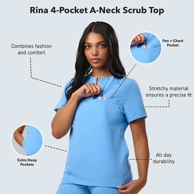 Rina 4-Pocket A-Neck Scrub Top