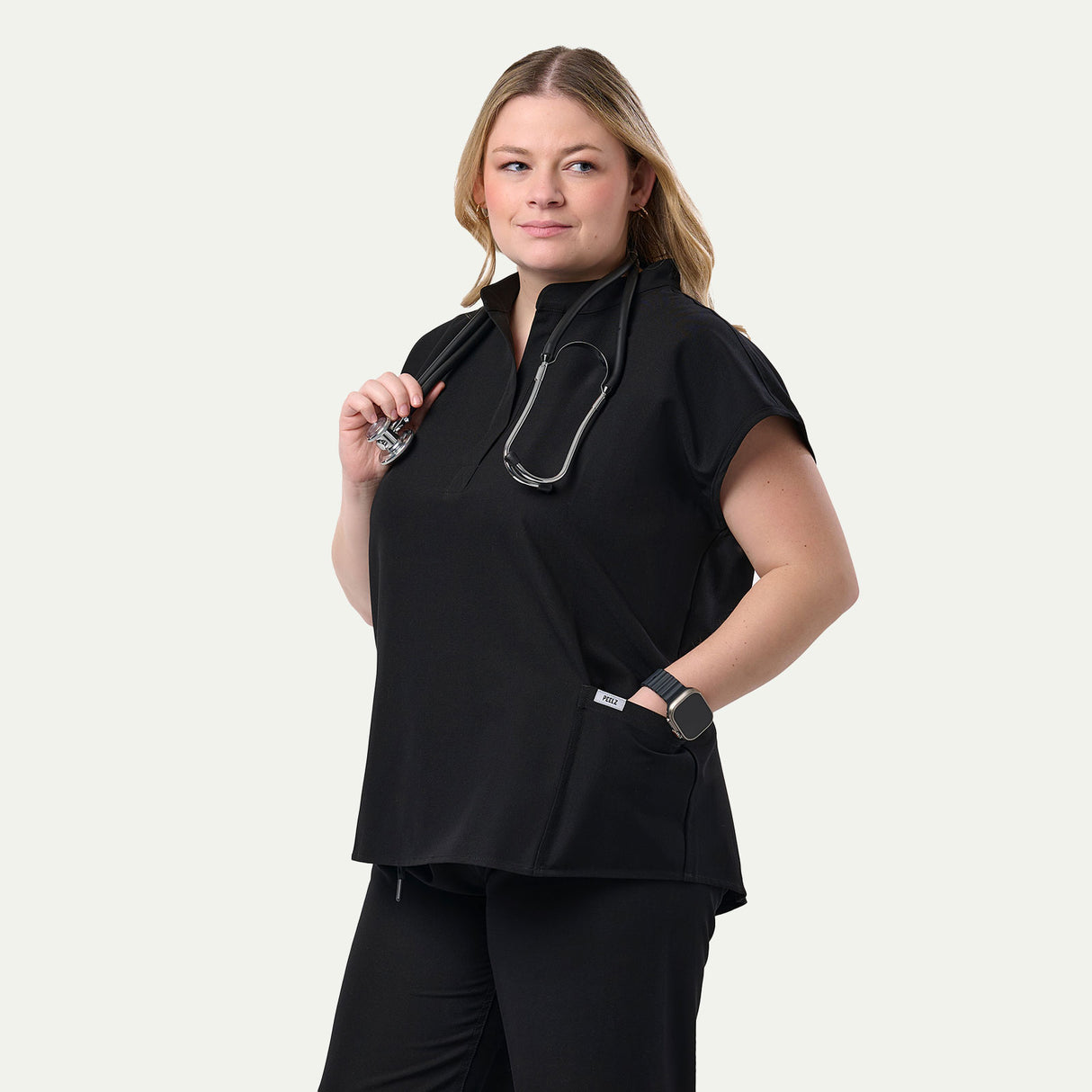 Lindsey 2-Pocket Mandarin Collar Scrub Top