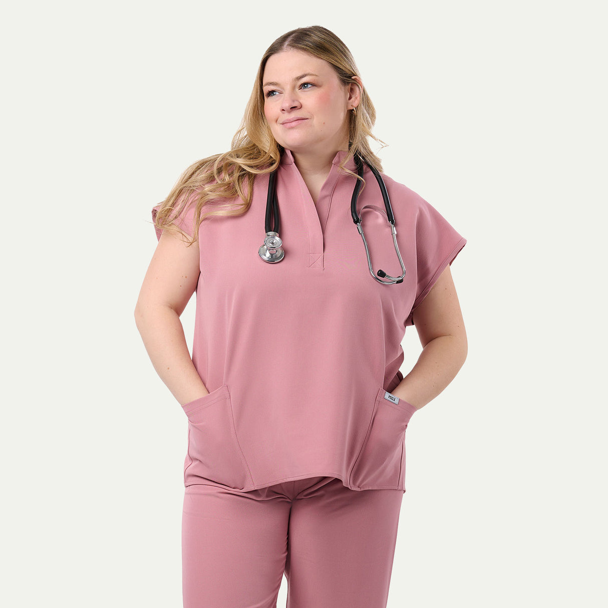 Lindsey 2-Pocket Mandarin Collar Scrub Top