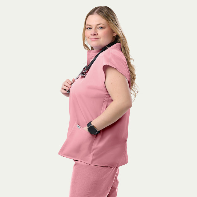 Lindsey 2-Pocket Mandarin Collar Scrub Top