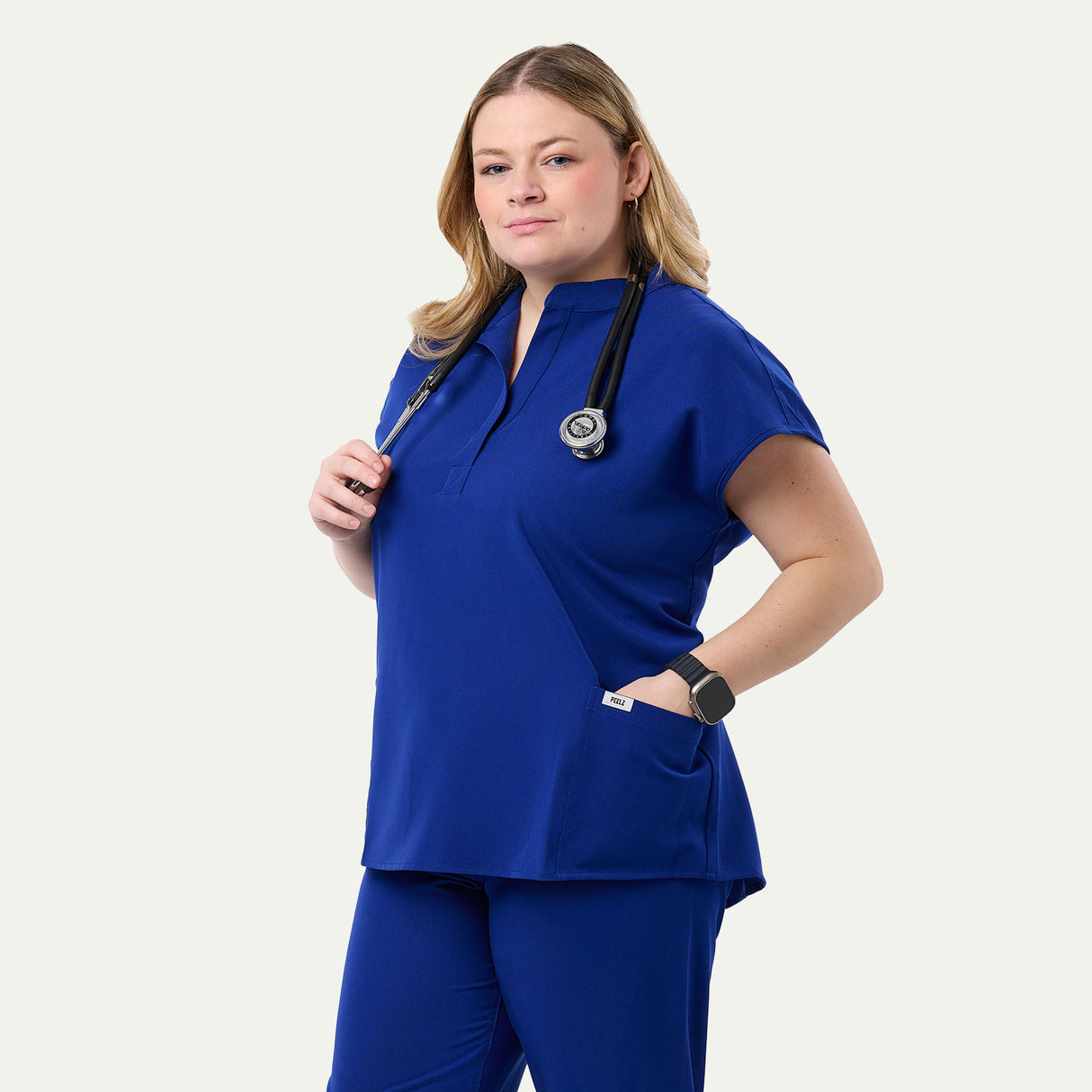 Lindsey 2-Pocket Mandarin Collar Scrub Top