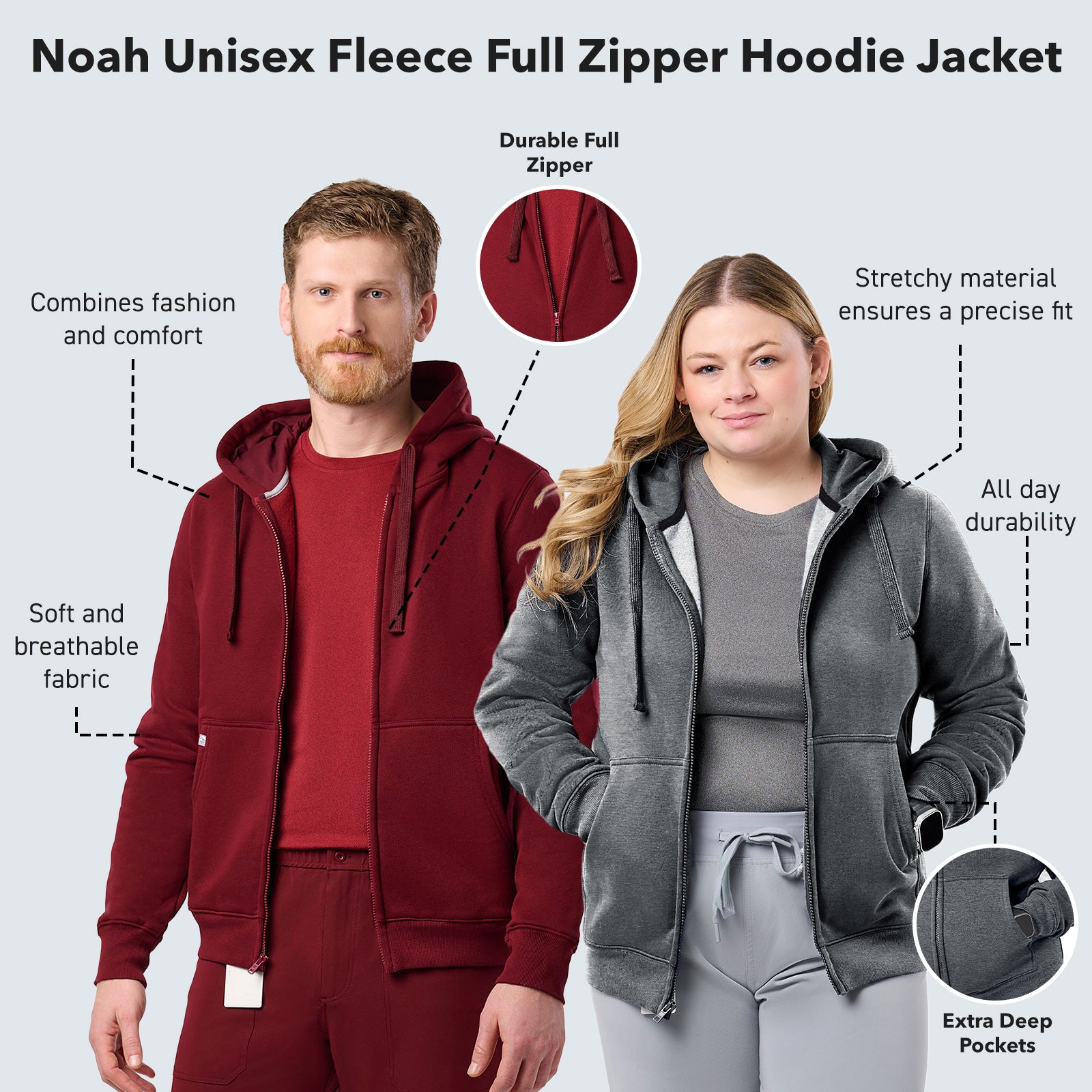 Fleece Hoodie Jacket: Unisex, Stretch & Pockets | Peelz Scrubs