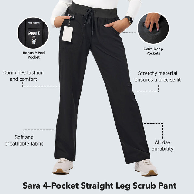 Sara 4-Pocket Straight Leg Scrub Pant - Tall